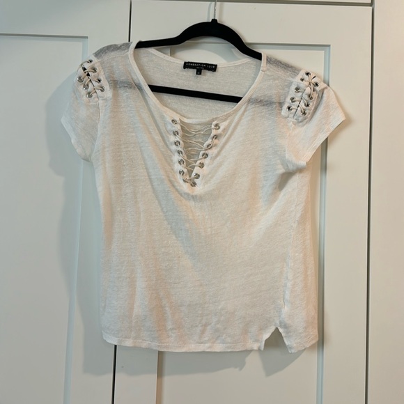 Generation Love White Lace Up Tshirt - Picture 1 of 4